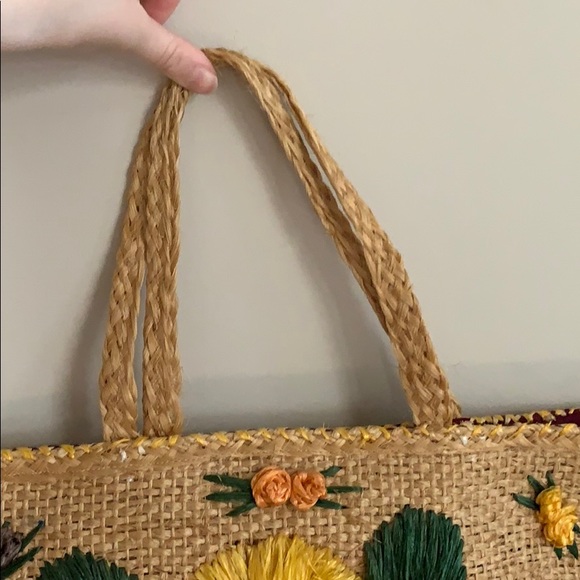 Vintage Handbag, Straw Flower Purse, Vintage Beach Bag, Floral Purse - Picture 4 of 8